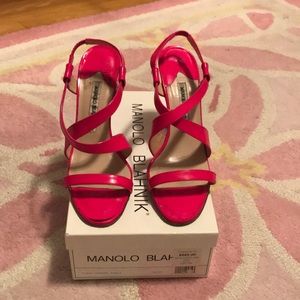 Hot Pink Manolo Blahnik Strappy Sandals 38 8